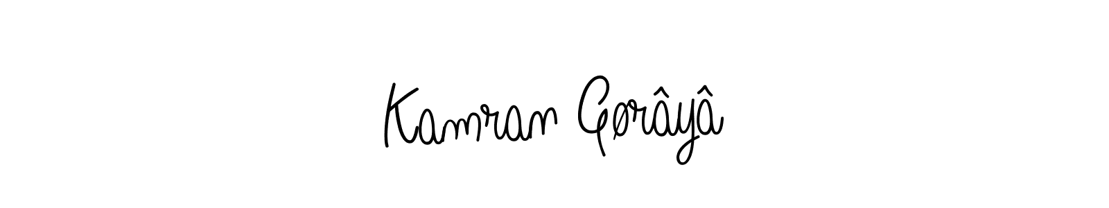 How to make Kamran Gørâyâ name signature. Use Angelique-Rose-font-FFP style for creating short signs online. This is the latest handwritten sign. Kamran Gørâyâ signature style 5 images and pictures png