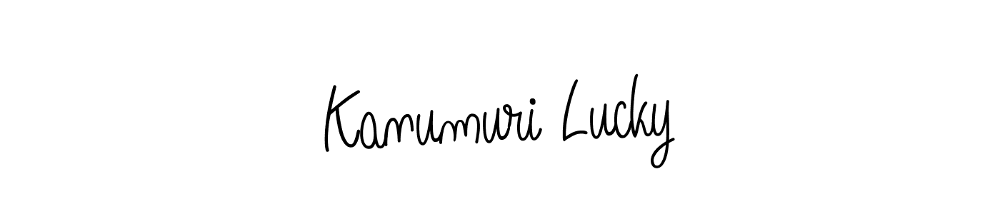 How to make Kanumuri Lucky name signature. Use Angelique-Rose-font-FFP style for creating short signs online. This is the latest handwritten sign. Kanumuri Lucky signature style 5 images and pictures png