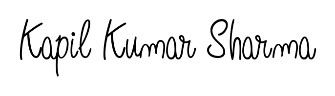 You should practise on your own different ways (Angelique-Rose-font-FFP) to write your name (Kapil Kumar Sharma) in signature. Don't let someone else do it for you. Kapil Kumar Sharma signature style 5 images and pictures png