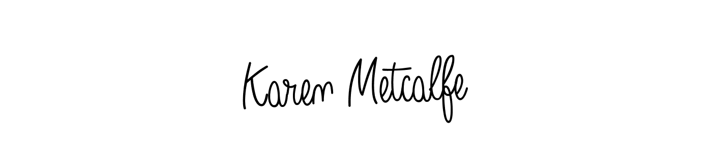 You should practise on your own different ways (Angelique-Rose-font-FFP) to write your name (Karen Metcalfe) in signature. don't let someone else do it for you. Karen Metcalfe signature style 5 images and pictures png