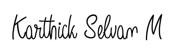 A timeless handwritten aesthetic for Karthick Selvan M. The Angelique-Rose-font-FFP font gives your signature a handcrafted feel with natural curves. Karthick Selvan M signature style 5 images and pictures png