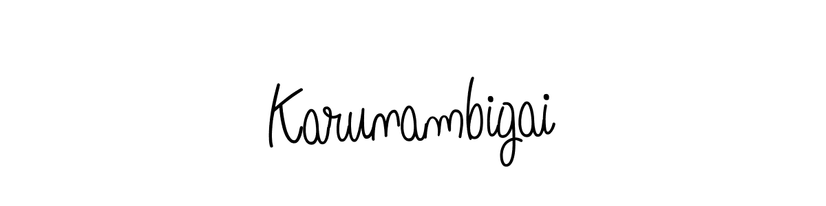 Use a signature maker to create a handwritten signature online. With this signature software, you can design (Angelique-Rose-font-FFP) your own signature for name Karunambigai. Karunambigai signature style 5 images and pictures png