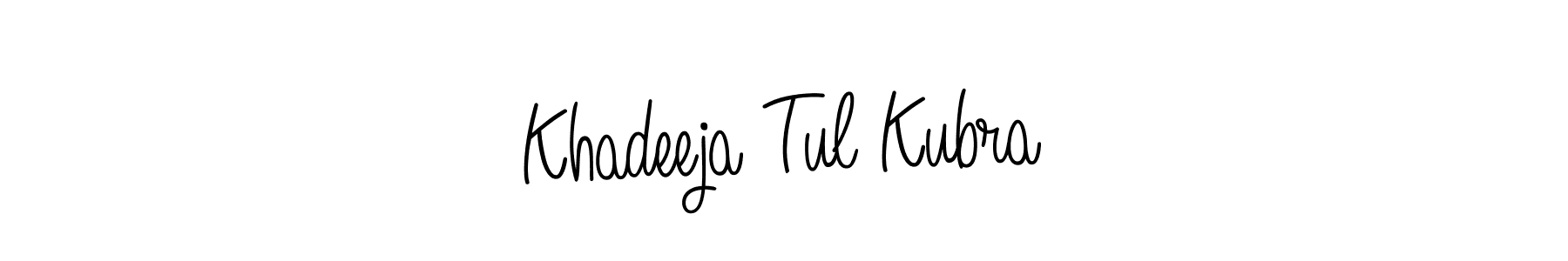 Use a signature maker to create a handwritten signature online. With this signature software, you can design (Angelique-Rose-font-FFP) your own signature for name Khadeeja Tul Kubra. Khadeeja Tul Kubra signature style 5 images and pictures png