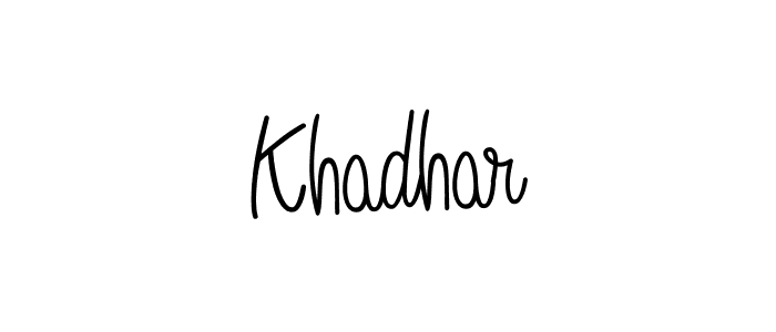 Use a signature maker to create a handwritten signature online. With this signature software, you can design (Angelique-Rose-font-FFP) your own signature for name Khadhar. Khadhar signature style 5 images and pictures png