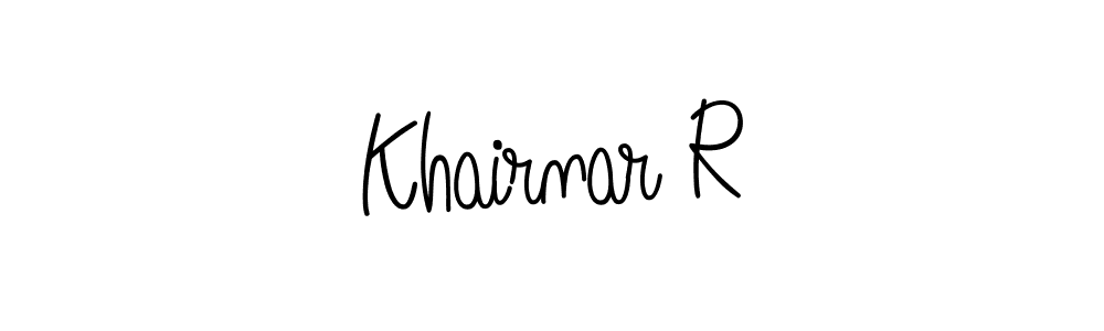 Design your own signature with our free online signature maker. With this signature software, you can create a handwritten (Angelique-Rose-font-FFP) signature for name Khairnar R. Khairnar R signature style 5 images and pictures png
