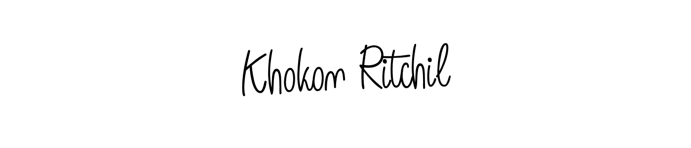 How to make Khokon Ritchil name signature. Use Angelique-Rose-font-FFP style for creating short signs online. This is the latest handwritten sign. Khokon Ritchil signature style 5 images and pictures png