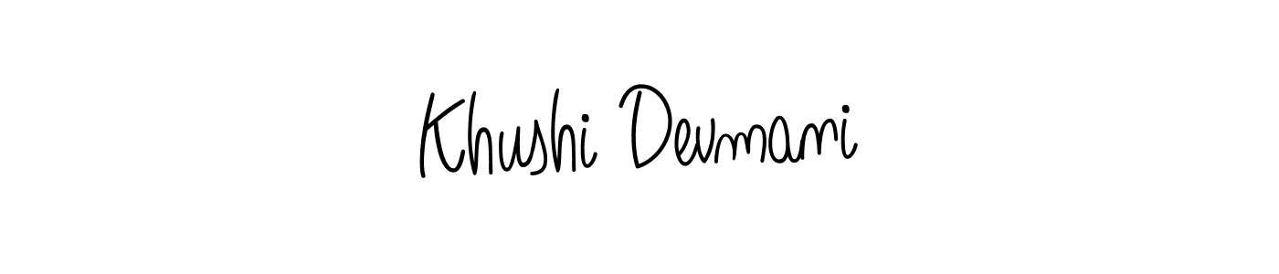 Use a signature maker to create a handwritten signature online. With this signature software, you can design (Angelique-Rose-font-FFP) your own signature for name Khushi Devmani. Khushi Devmani signature style 5 images and pictures png