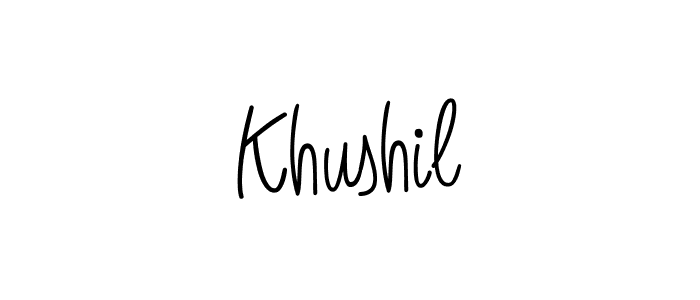 Use a signature maker to create a handwritten signature online. With this signature software, you can design (Angelique-Rose-font-FFP) your own signature for name Khushil. Khushil signature style 5 images and pictures png