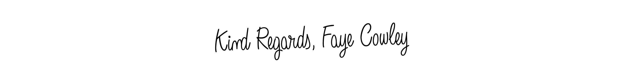 Kind Regards, Faye Cowley stylish signature style. Best Handwritten Sign (Angelique-Rose-font-FFP) for my name. Handwritten Signature Collection Ideas for my name Kind Regards, Faye Cowley. Kind Regards, Faye Cowley signature style 5 images and pictures png