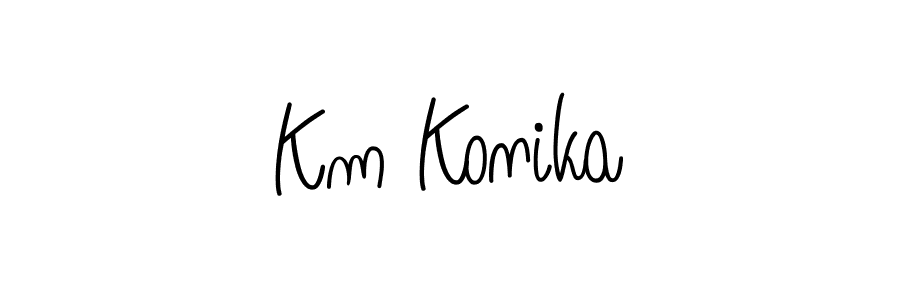 Make a beautiful signature design for name Km Konika. With this signature (Angelique-Rose-font-FFP) style, you can create a handwritten signature for free. Km Konika signature style 5 images and pictures png