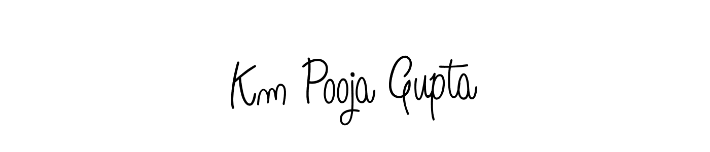 Make a beautiful signature design for name Km Pooja Gupta. With this signature (Angelique-Rose-font-FFP) style, you can create a handwritten signature for free. Km Pooja Gupta signature style 5 images and pictures png