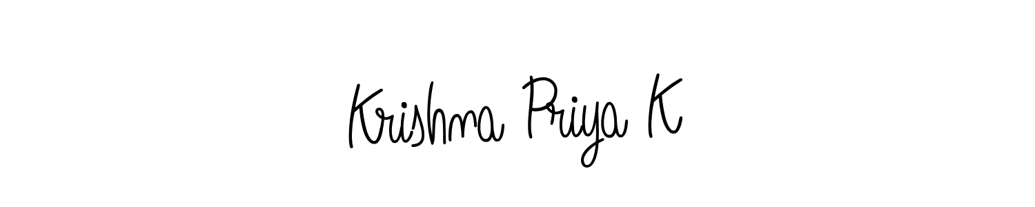 Use a signature maker to create a handwritten signature online. With this signature software, you can design (Angelique-Rose-font-FFP) your own signature for name Krishna Priya K. Krishna Priya K signature style 5 images and pictures png