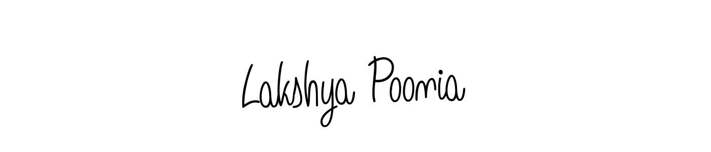 You should practise on your own different ways (Angelique-Rose-font-FFP) to write your name (Lakshya Poonia) in signature. don't let someone else do it for you. Lakshya Poonia signature style 5 images and pictures png