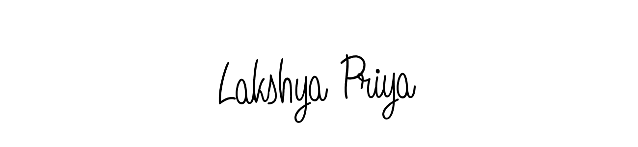 You should practise on your own different ways (Angelique-Rose-font-FFP) to write your name (Lakshya Priya) in signature. don't let someone else do it for you. Lakshya Priya signature style 5 images and pictures png