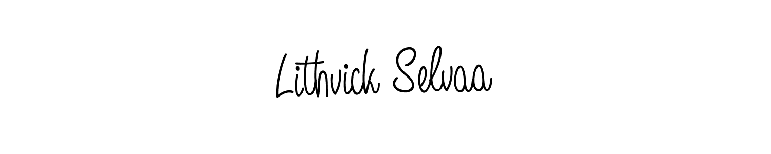 The best way (Angelique-Rose-font-FFP) to make a short signature is to pick only two or three words in your name. The name Lithvick Selvaa include a total of six letters. For converting this name. Lithvick Selvaa signature style 5 images and pictures png