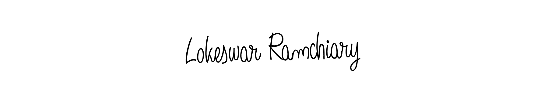The best way (Angelique-Rose-font-FFP) to make a short signature is to pick only two or three words in your name. The name Lokeswar Ramchiary include a total of six letters. For converting this name. Lokeswar Ramchiary signature style 5 images and pictures png