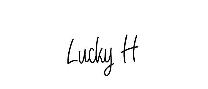 if you are searching for the best signature style for your name Lucky H. so please give up your signature search. here we have designed multiple signature styles  using Angelique-Rose-font-FFP. Lucky H signature style 5 images and pictures png