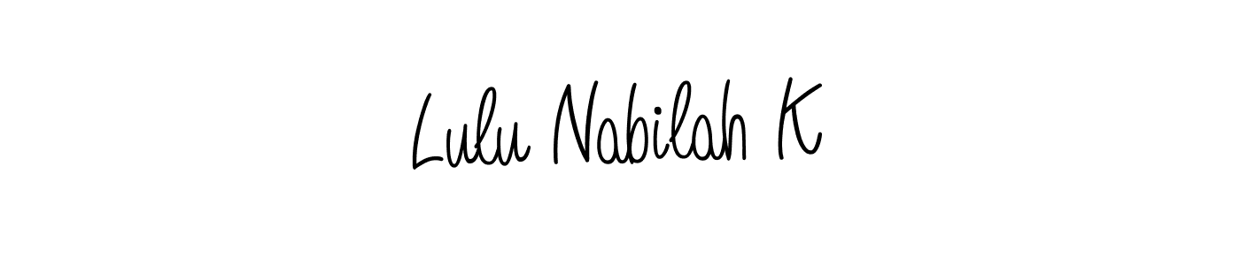 Create a beautiful signature design for name Lulu Nabilah K. With this signature (Angelique-Rose-font-FFP) fonts, you can make a handwritten signature for free. Lulu Nabilah K signature style 5 images and pictures png