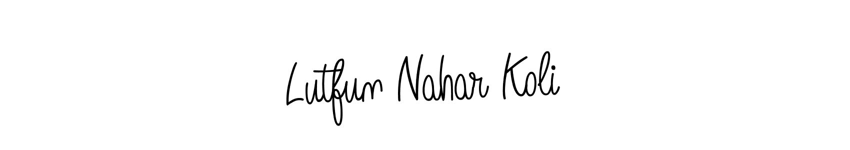 Also You can easily find your signature by using the search form. We will create Lutfun Nahar Koli name handwritten signature images for you free of cost using Angelique-Rose-font-FFP sign style. Lutfun Nahar Koli signature style 5 images and pictures png