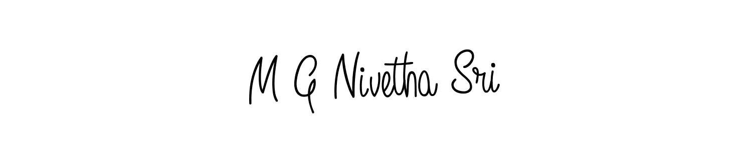 You should practise on your own different ways (Angelique-Rose-font-FFP) to write your name (M G Nivetha Sri) in signature. don't let someone else do it for you. M G Nivetha Sri signature style 5 images and pictures png