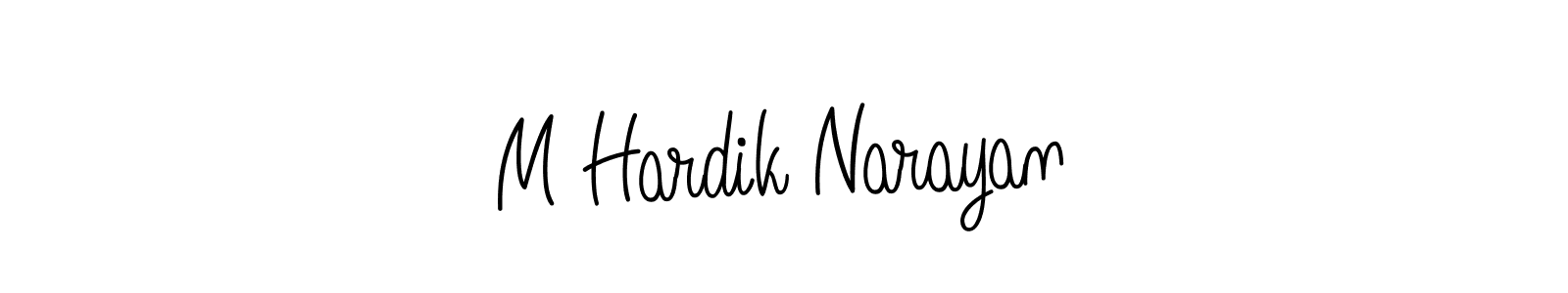 You should practise on your own different ways (Angelique-Rose-font-FFP) to write your name (M Hardik Narayan) in signature. don't let someone else do it for you. M Hardik Narayan signature style 5 images and pictures png