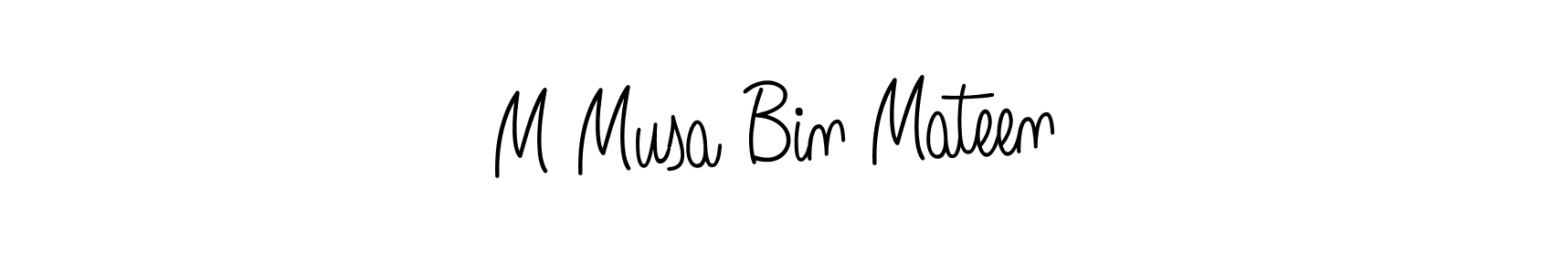 You should practise on your own different ways (Angelique-Rose-font-FFP) to write your name (M Musa Bin Mateen) in signature. don't let someone else do it for you. M Musa Bin Mateen signature style 5 images and pictures png