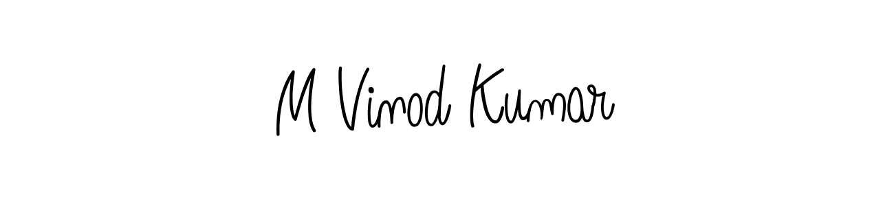 You should practise on your own different ways (Angelique-Rose-font-FFP) to write your name (M Vinod Kumar) in signature. don't let someone else do it for you. M Vinod Kumar signature style 5 images and pictures png