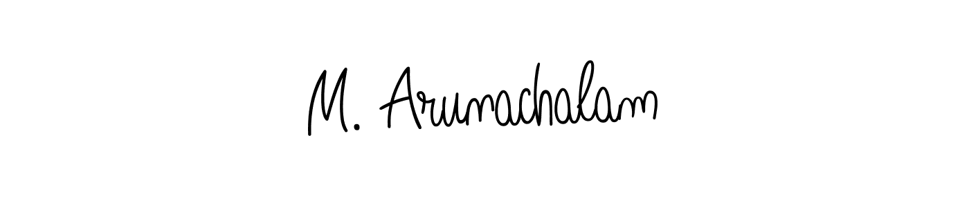 You should practise on your own different ways (Angelique-Rose-font-FFP) to write your name (M. Arunachalam) in signature. don't let someone else do it for you. M. Arunachalam signature style 5 images and pictures png