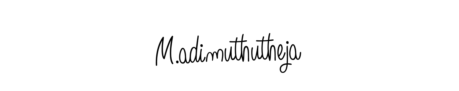 The best way (Angelique-Rose-font-FFP) to make a short signature is to pick only two or three words in your name. The name M.adimuthutheja include a total of six letters. For converting this name. M.adimuthutheja signature style 5 images and pictures png