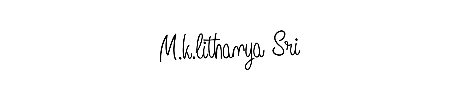 Make a beautiful signature design for name M.k.lithanya Sri. With this signature (Angelique-Rose-font-FFP) style, you can create a handwritten signature for free. M.k.lithanya Sri signature style 5 images and pictures png