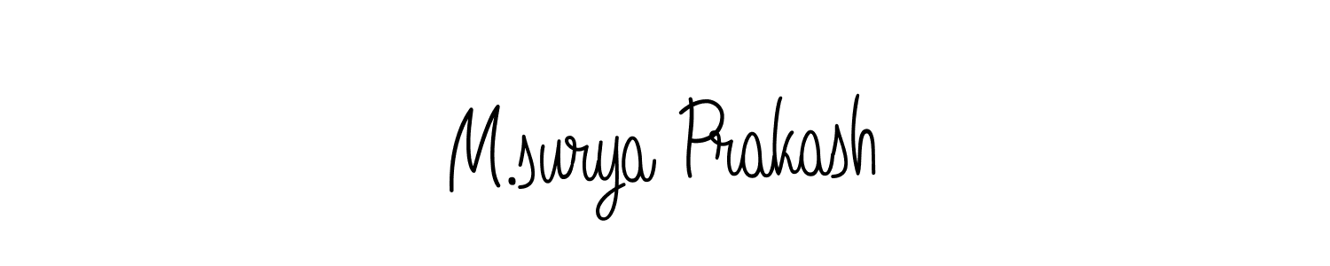 Design your own signature with our free online signature maker. With this signature software, you can create a handwritten (Angelique-Rose-font-FFP) signature for name M.surya Prakash. M.surya Prakash signature style 5 images and pictures png