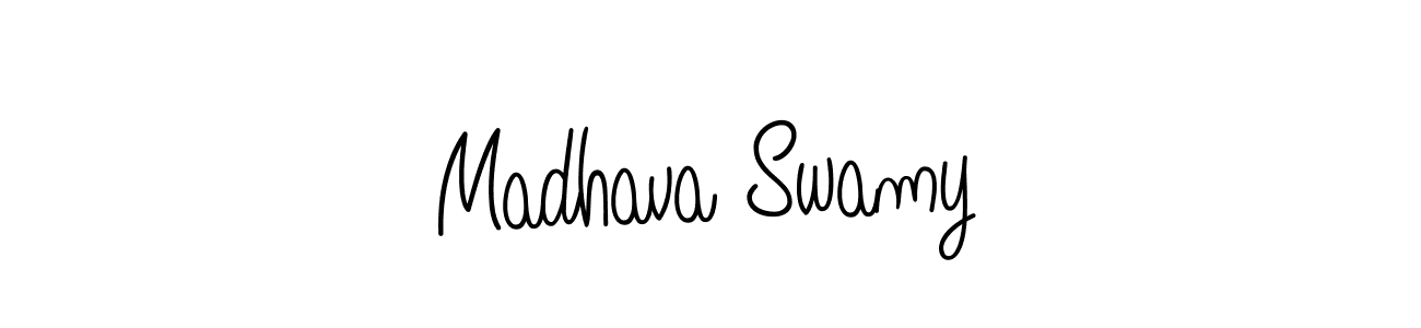 You should practise on your own different ways (Angelique-Rose-font-FFP) to write your name (Madhava Swamy) in signature. don't let someone else do it for you. Madhava Swamy signature style 5 images and pictures png
