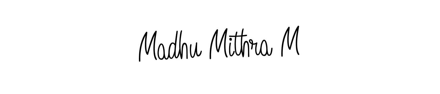 You should practise on your own different ways (Angelique-Rose-font-FFP) to write your name (Madhu Mithra M) in signature. don't let someone else do it for you. Madhu Mithra M signature style 5 images and pictures png