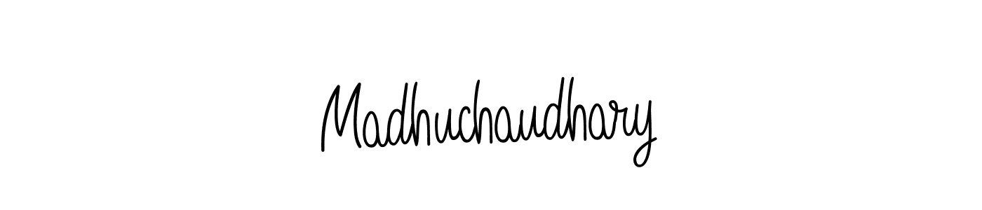 How to make Madhuchaudhary name signature. Use Angelique-Rose-font-FFP style for creating short signs online. This is the latest handwritten sign. Madhuchaudhary signature style 5 images and pictures png