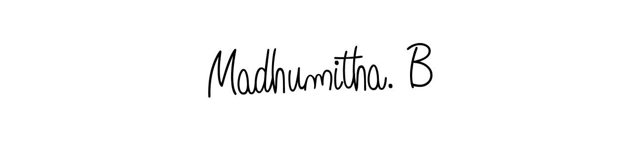 Use a signature maker to create a handwritten signature online. With this signature software, you can design (Angelique-Rose-font-FFP) your own signature for name Madhumitha. B. Madhumitha. B signature style 5 images and pictures png