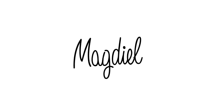 Use a signature maker to create a handwritten signature online. With this signature software, you can design (Angelique-Rose-font-FFP) your own signature for name Magdiel. Magdiel signature style 5 images and pictures png