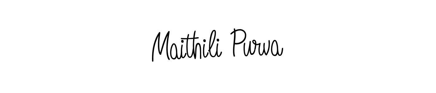 You should practise on your own different ways (Angelique-Rose-font-FFP) to write your name (Maithili Purva) in signature. don't let someone else do it for you. Maithili Purva signature style 5 images and pictures png
