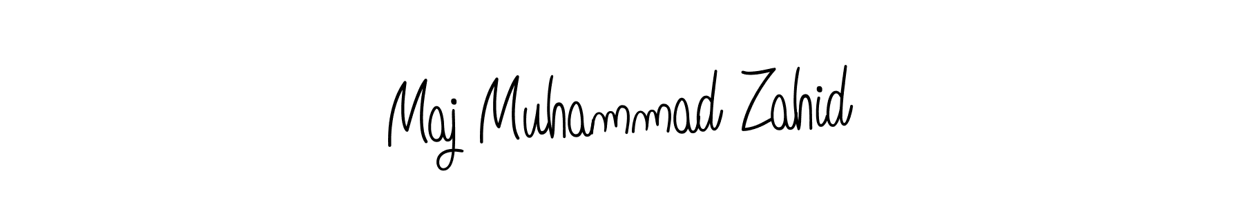 You should practise on your own different ways (Angelique-Rose-font-FFP) to write your name (Maj Muhammad Zahid) in signature. don't let someone else do it for you. Maj Muhammad Zahid signature style 5 images and pictures png