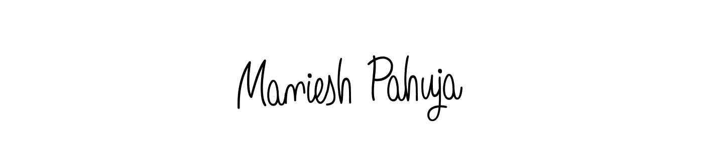 You should practise on your own different ways (Angelique-Rose-font-FFP) to write your name (Maniesh Pahuja) in signature. don't let someone else do it for you. Maniesh Pahuja signature style 5 images and pictures png