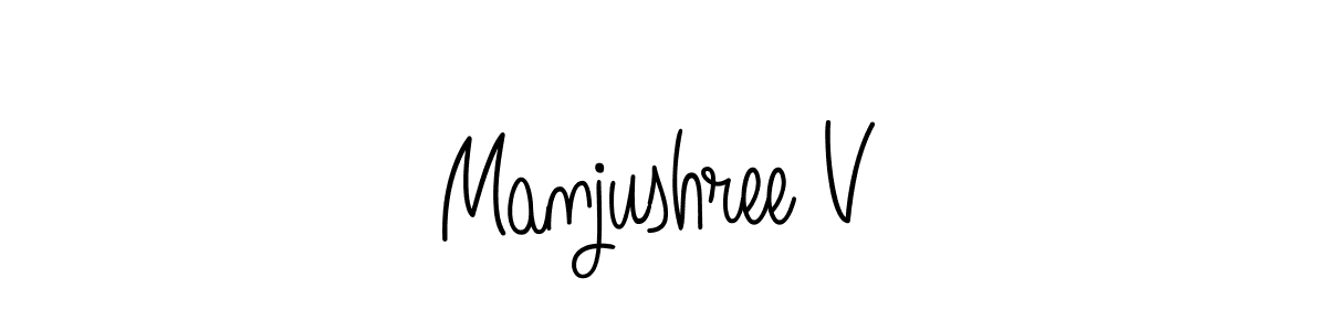 How to make Manjushree V name signature. Use Angelique-Rose-font-FFP style for creating short signs online. This is the latest handwritten sign. Manjushree V signature style 5 images and pictures png