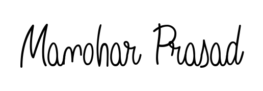 A sleek calligraphic signature for name Manohar Prasad utilizing Angelique-Rose-font-FFP styling. Great for adding personal signatures to photos and art. Manohar Prasad signature style 5 images and pictures png