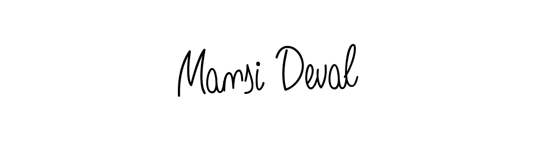 Create a beautiful signature design for name Mansi Deval. With this signature (Angelique-Rose-font-FFP) fonts, you can make a handwritten signature for free. Mansi Deval signature style 5 images and pictures png