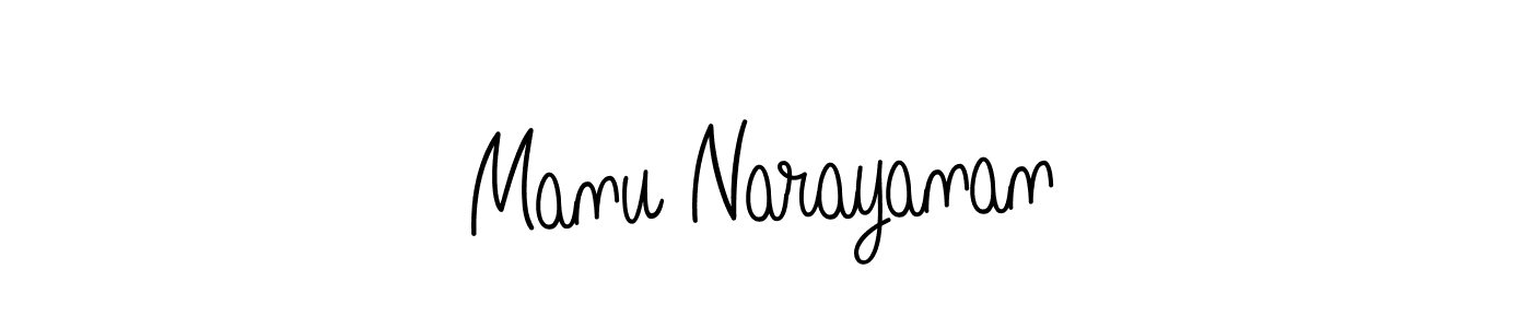 You should practise on your own different ways (Angelique-Rose-font-FFP) to write your name (Manu Narayanan) in signature. don't let someone else do it for you. Manu Narayanan signature style 5 images and pictures png