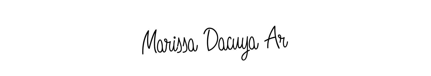 Design your own signature with our free online signature maker. With this signature software, you can create a handwritten (Angelique-Rose-font-FFP) signature for name Marissa Dacuya Ar. Marissa Dacuya Ar signature style 5 images and pictures png