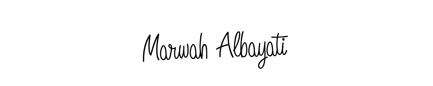 You should practise on your own different ways (Angelique-Rose-font-FFP) to write your name (Marwah Albayati) in signature. don't let someone else do it for you. Marwah Albayati signature style 5 images and pictures png