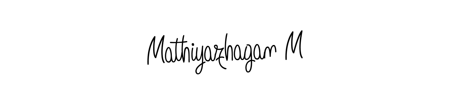 Use a signature maker to create a handwritten signature online. With this signature software, you can design (Angelique-Rose-font-FFP) your own signature for name Mathiyazhagan M. Mathiyazhagan M signature style 5 images and pictures png
