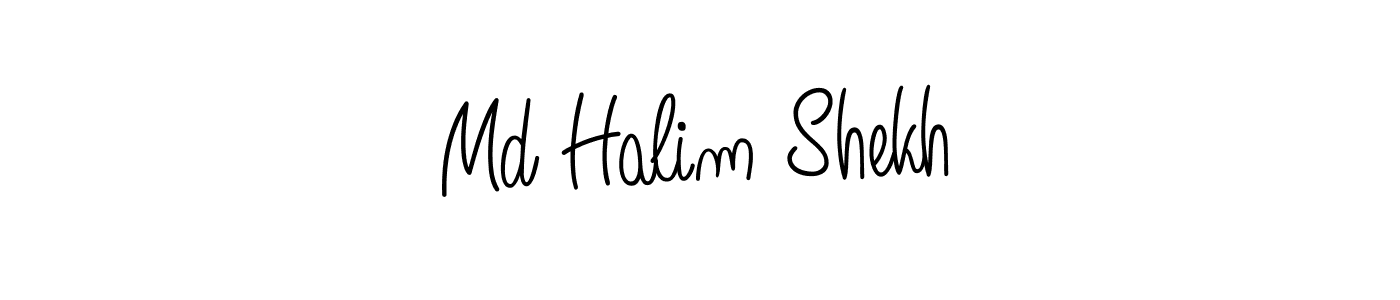 The best way (Angelique-Rose-font-FFP) to make a short signature is to pick only two or three words in your name. The name Md Halim Shekh include a total of six letters. For converting this name. Md Halim Shekh signature style 5 images and pictures png