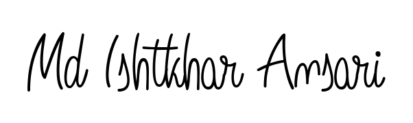 The Angelique-Rose-font-FFP typeface gives name Md Ishtkhar Ansari a refined look. Suitable for certificates, diplomas, and official verification. Md Ishtkhar Ansari signature style 5 images and pictures png