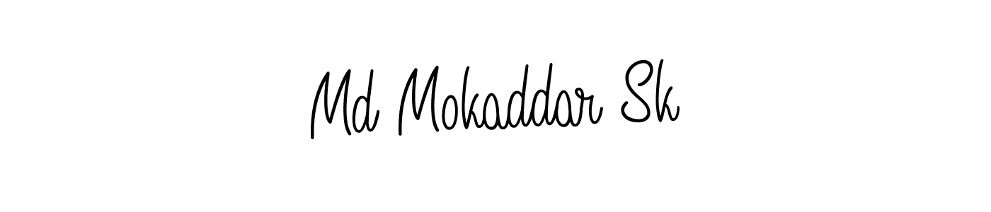 Use a signature maker to create a handwritten signature online. With this signature software, you can design (Angelique-Rose-font-FFP) your own signature for name Md Mokaddar Sk. Md Mokaddar Sk signature style 5 images and pictures png