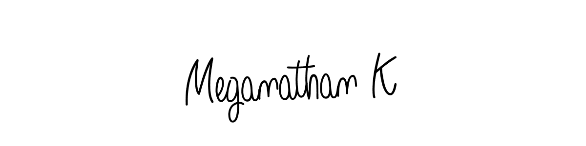 How to make Meganathan K name signature. Use Angelique-Rose-font-FFP style for creating short signs online. This is the latest handwritten sign. Meganathan K signature style 5 images and pictures png